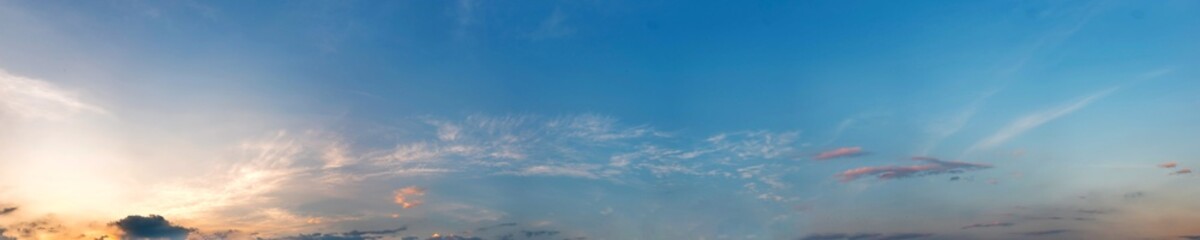Dramatic panorama sky with cloud on sunrise and sunset time. Panoramic image.