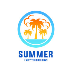 Obraz premium Tropical Palm Tree Or Coconut Tree logo. Summer Beach logo