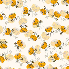 Obraz premium Seamless floral pattern based on traditional folk art ornaments. Colorful flowers on light background. Scandinavian style. Sweden nordic style. Vector illustration. Simple minimalistic pattern.