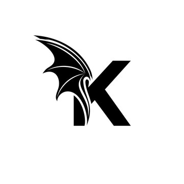 Initial letter K logo and Dragon wings symbol. Wings design element,  initial Letter K logo Icon, Initial Logo Template