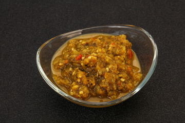 Green spicy sauce in the bowl