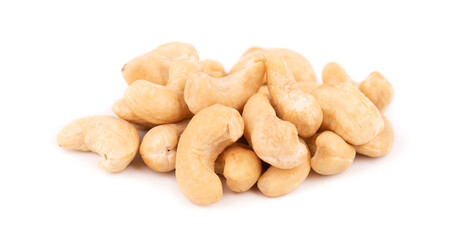 Cashew nuts isolated on white background. Roasted cashew nuts.