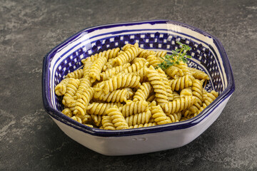 Italian pasta Fusilli with pesto