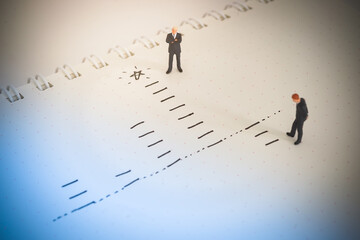 Business decision concept. Businessman thinking with promote chart