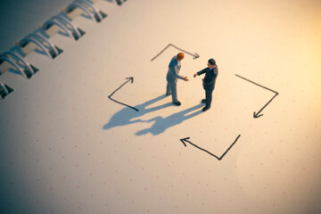 Business decision concept. Businessman thinking with many arrow path.