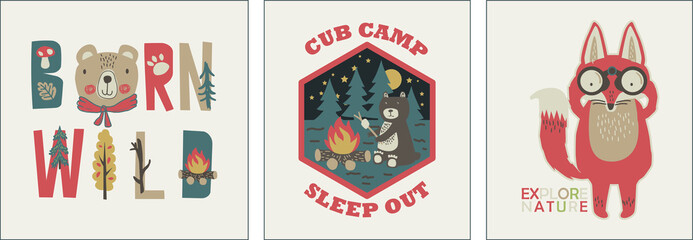 nordic style poster for kids with nature and camping theme