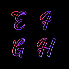 Glowing neon capital letters - letters E-H