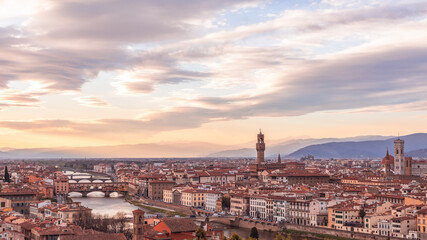 Fototapeta na wymiar Panoramic view of the historic center of Florence during sunset. Tuscany, Italy