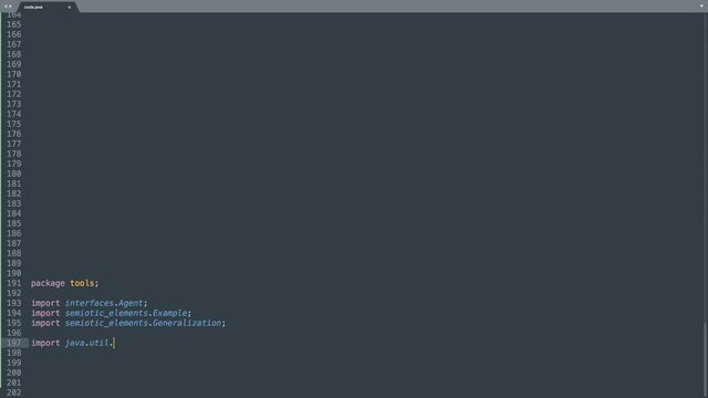 Java Programming Language Source Code Typing Effect. Java Programmer Ticker Colored Commands Editor Screen. Network Development Technology Education. Dark Blue Background. 