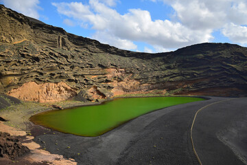 Charco de los Clicos, the green lagoon near El Golfo. Lanzarote, Spain.
