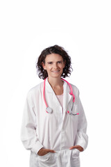 Female doctor with pink stethoscope