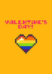 Valentines day greeting card with pixel heart.