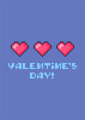 Valentines day greeting card with pixel hearts.