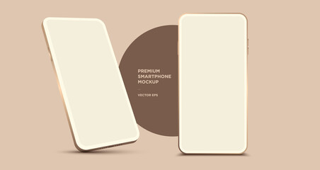 Minimalist modern golden rose luxury clay mockup smartphones for presentation, application display, information graphics etc. Vector EPS.