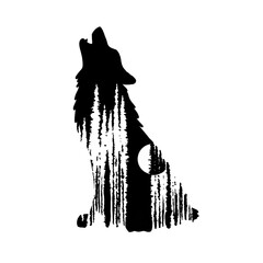 Wolf  Silhouette with Cut Out Trees and Moon © Claire Williams Art