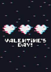 Valentines day greeting card with pixel hearts. 