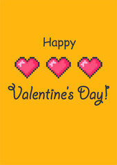 Valentines day greeting card with pixel hearts.