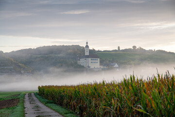 Schlo&szlig; Horneck im Morgennebel