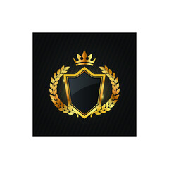 Gold and black shield with gold laurels 