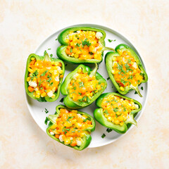 Baked green bell peppers