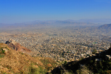Obraz premium Taiz a city in southwestern Yemen, located in the Yemeni Highlands, near the port city of Mocha on the Red Sea