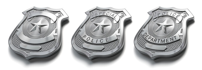 Police metal badge isolated on white Sign and symbol of police.