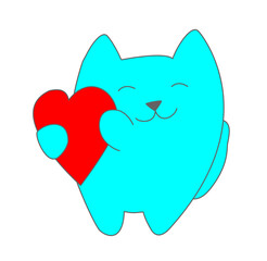 a painted blue cat with a red heart