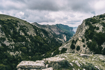 cloudy day in the mountains of the natural park of the ports, in tarragona (spain).