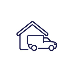 Home delivery line icon, van and house