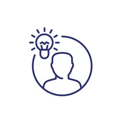 insight line icon, lightbulb and man