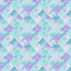 Seamless watercolor pattern with lilac and mint rhombs