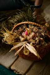 basket with dried flowers