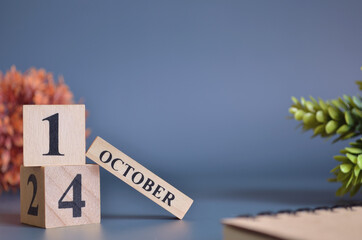 October 14, Cover in the evening time, Date Design with number cube for a background.