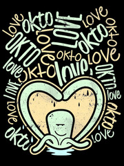 Octopus love. Illustration of an octopus in love with text for poster, t-shirt, cards