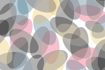 Abstract background pattern made with transparent, colorful circular geometric shapes. Modern, playful and fun vector art in pink, yellow, blue and grey colors.