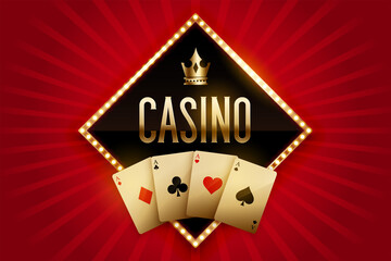 casino banner with golden cards and crown - obrazy, fototapety, plakaty