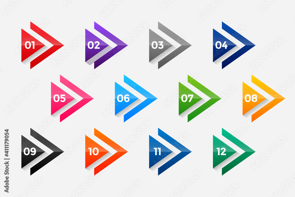 Wall mural arrow directional bullet points numbers from one to twelve