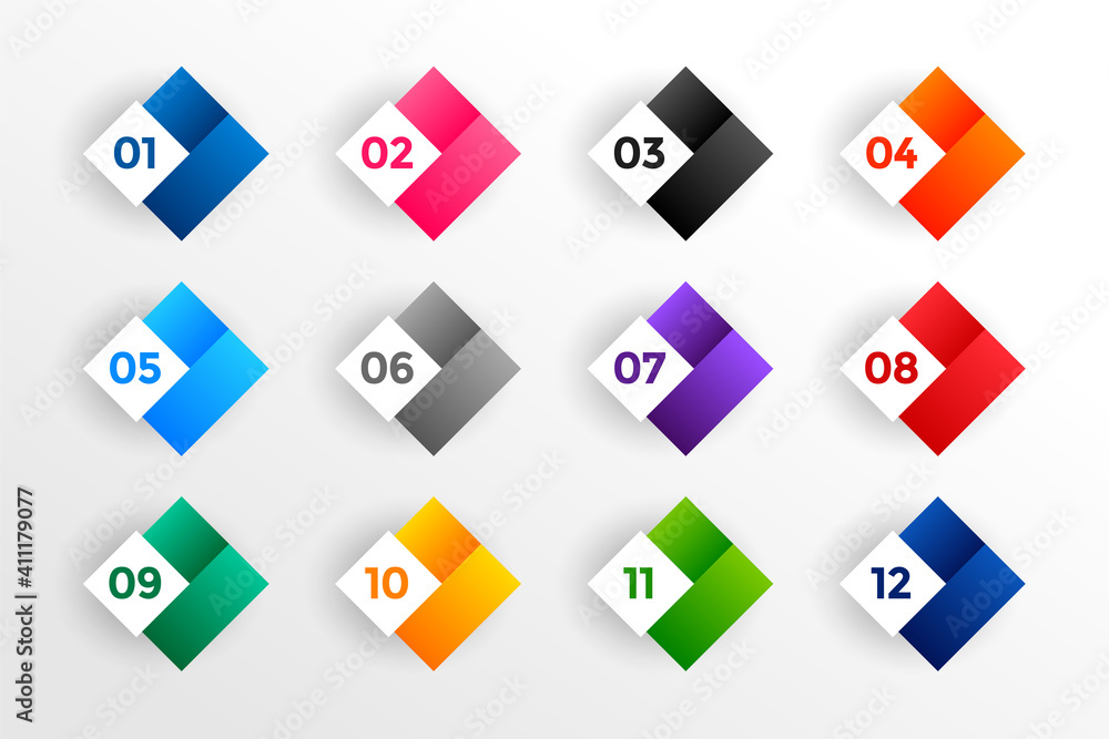 Wall mural abstract bullet points numbers in diamond shape style