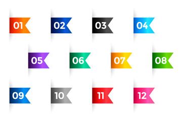 ribbon bullet points numbers from one to twelve
