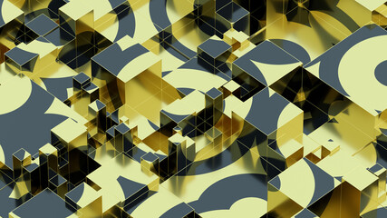 Fototapeta na wymiar Abstract golden liquid on black cube. Art data technology concept
