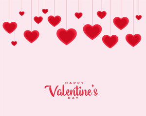 happy valentines day love background with hanging hearts