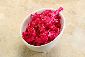 Marinated red cabbage in the bowl