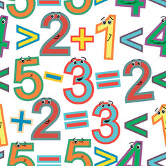 Seamless baby pattern with cute colorful numbers with eyes.