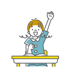 積極的に授業に参加する女の子のシンプルでかわいい線画イラスト