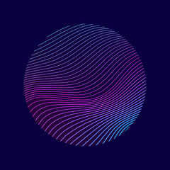 Abstract colorful wavy lines in circle on dark background