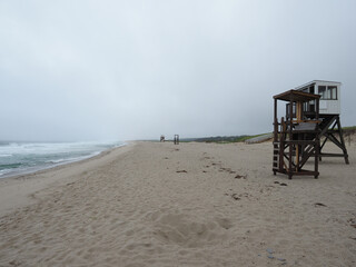 Fototapeta na wymiar Lifeguard tower on Orleans beach in Cape Cod.