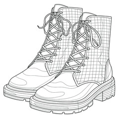 Boots.Coloring book for children and adults. Illustration isolated on white background.Black and white drawing.Hand draw