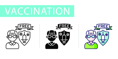 icons set, vaccination, free vaccine for retirees
