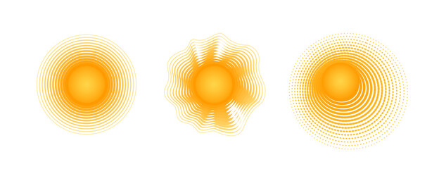Solar radial pattern Orange abstract banner from lines Sun shape design element with a lines pattern rays Decorative sun icon solar symbol for creative design of summer spring theme Vector solar set