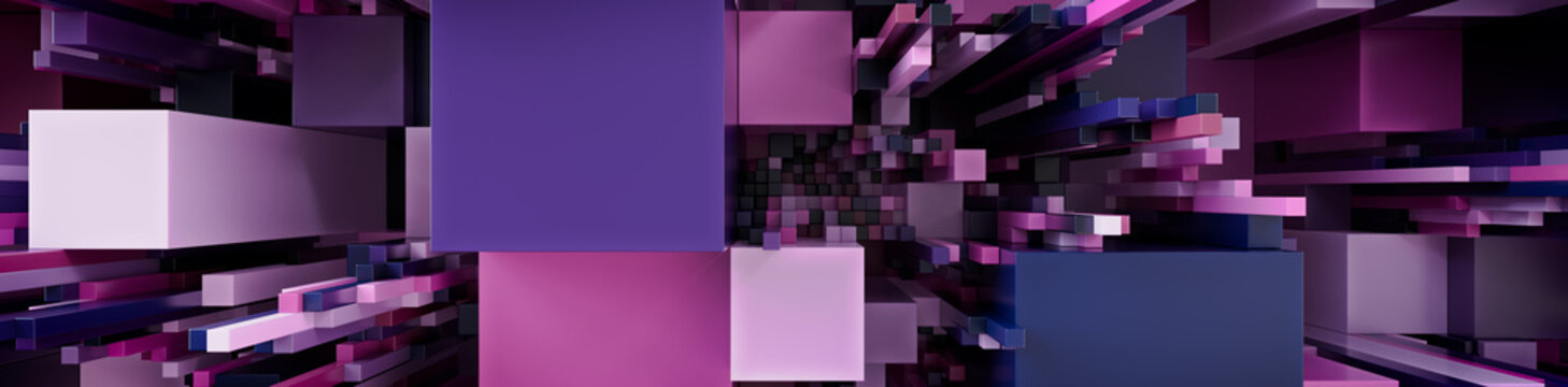 Multicolored 3D Block background. Tech Wallpaper with Purple and Pink colors. 3D Render 
